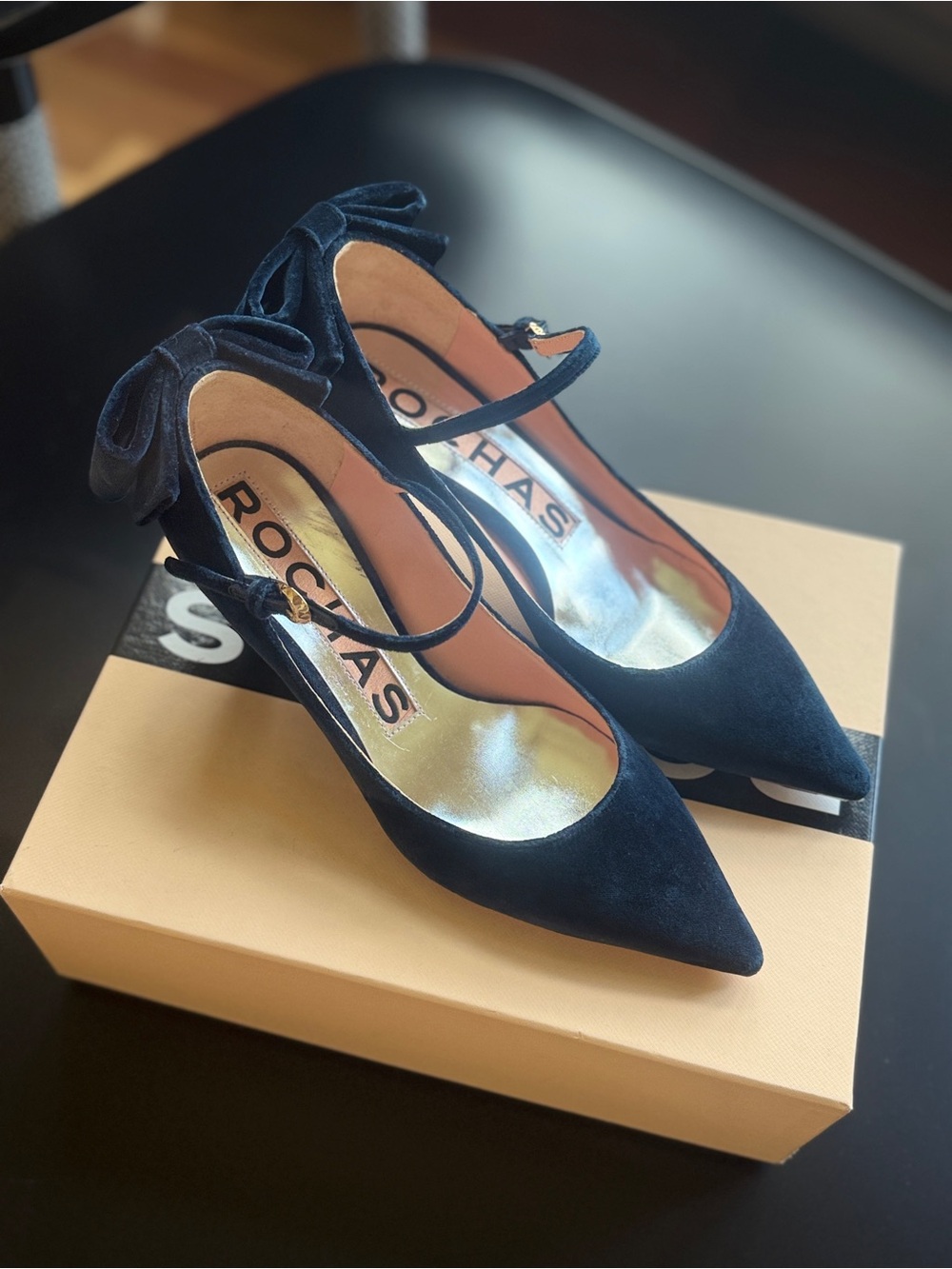Brand New Rochas Velvet Kitten Heels with Bow Detail